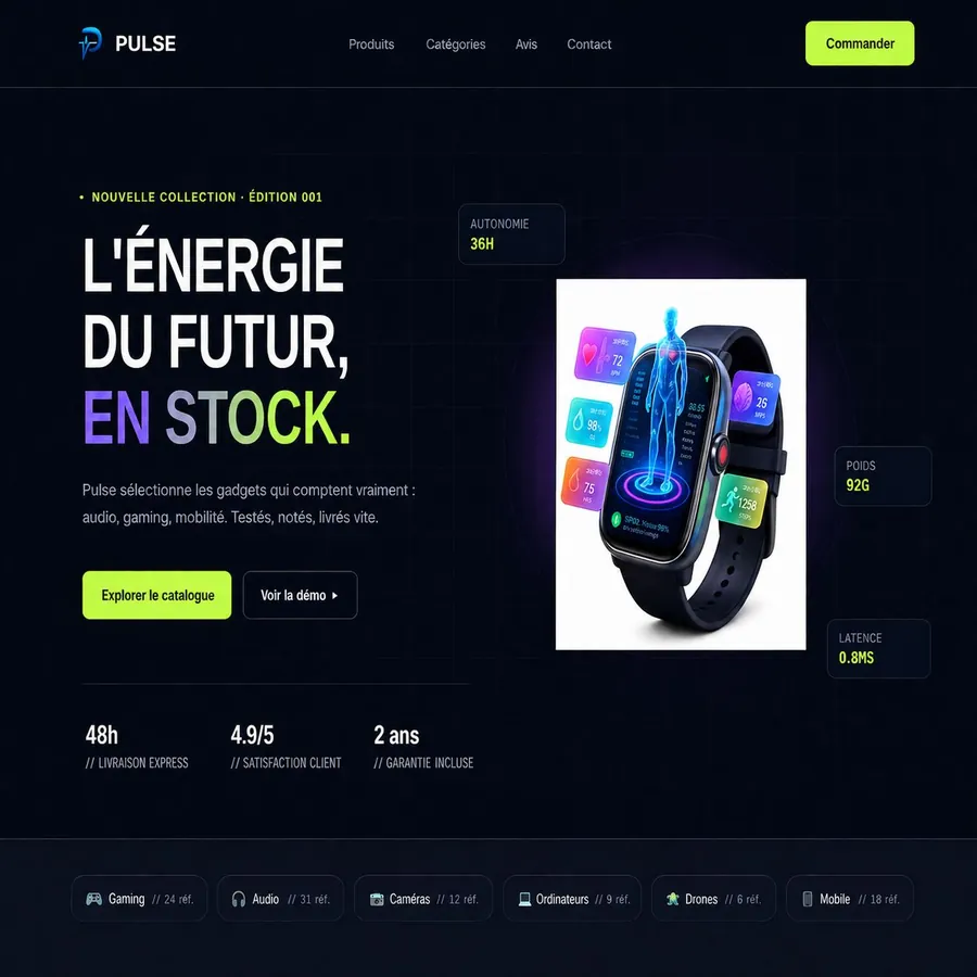 Concept de site pour une marque de gadgets tech